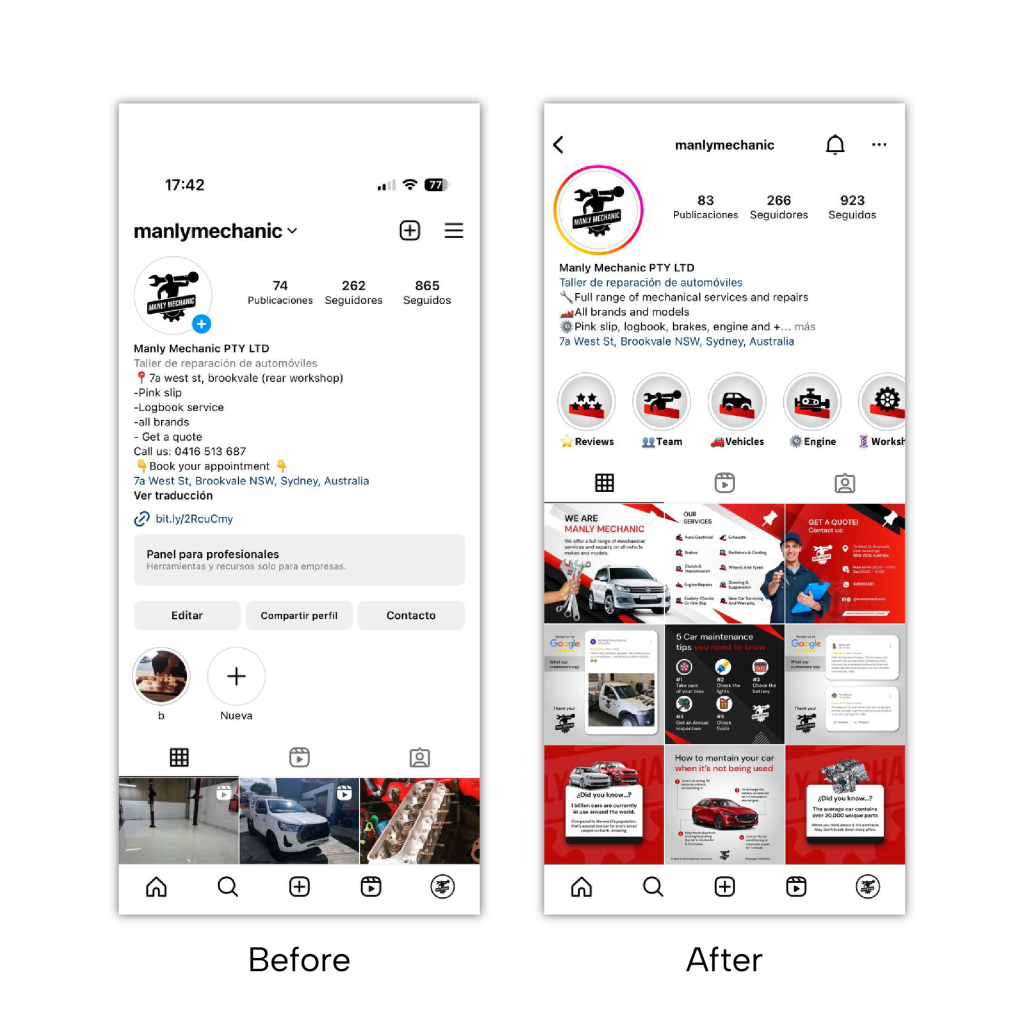 before and after instagram design profile