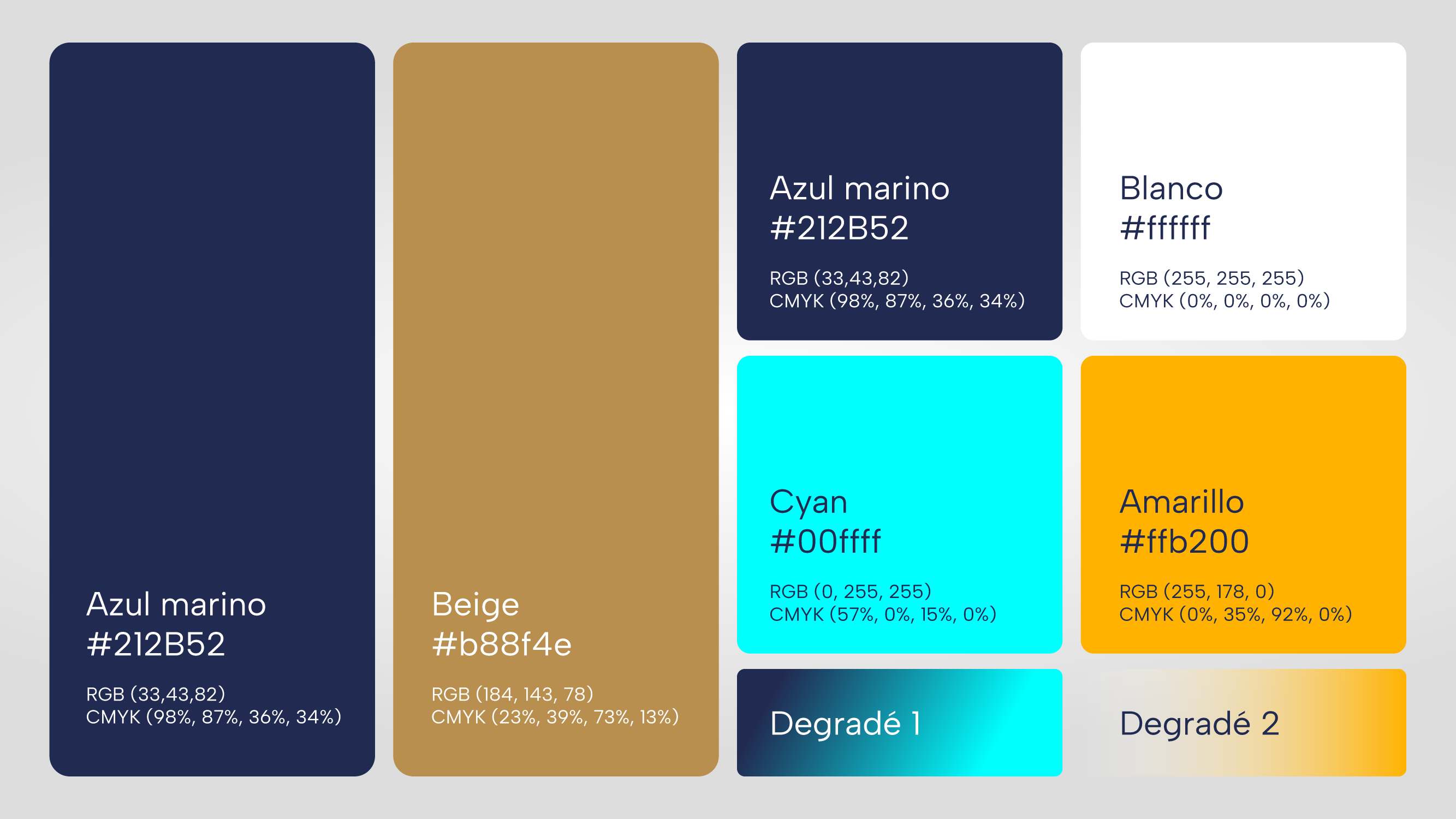 Paleta cromática: azules, celestes, beige, blancos y amarillos